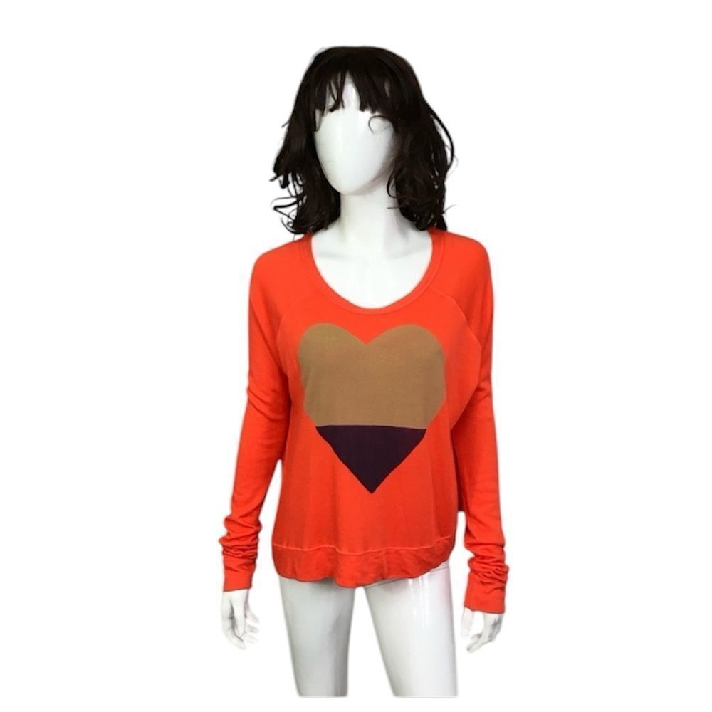 Anthropologie Sundry Orange Heart Scoop Neck Long Sleeve Pullover Sweatshirt M